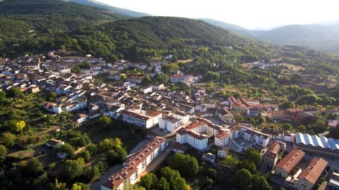 Aerial view in Candelario, village of Salamanca,Spain. 4k Drone Video