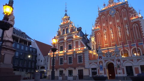 The House of the Blackheads, Riga in the evening with artificial lights