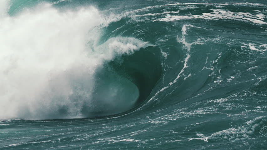 Large heavy wave breaking onto a shallow reef. Slow motion. | Shutterstock HD Video #1028860769