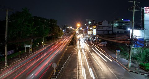 30 april 2019, Chiang mai,Thailand, Car lights trails at night city,timelapse.