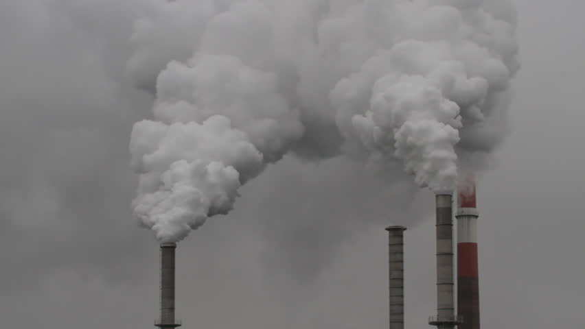 exhaust fumes form several industrial chimneys Stock Footage Video (100 ...