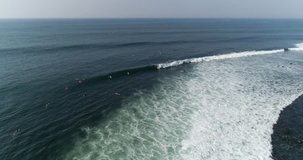 SURFER drone in tropical point break. EL SALVADOR, Central America. Active sports lifestyle in peaceful beach.
