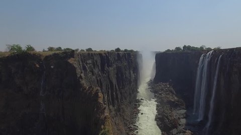 Aerial view of Victoria Falls at the border of Zambia and Zimbabwe, dry season