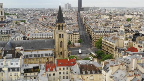 Aerial view of Paris, Saint-Germain-des-Prés church and Rue de Rennes