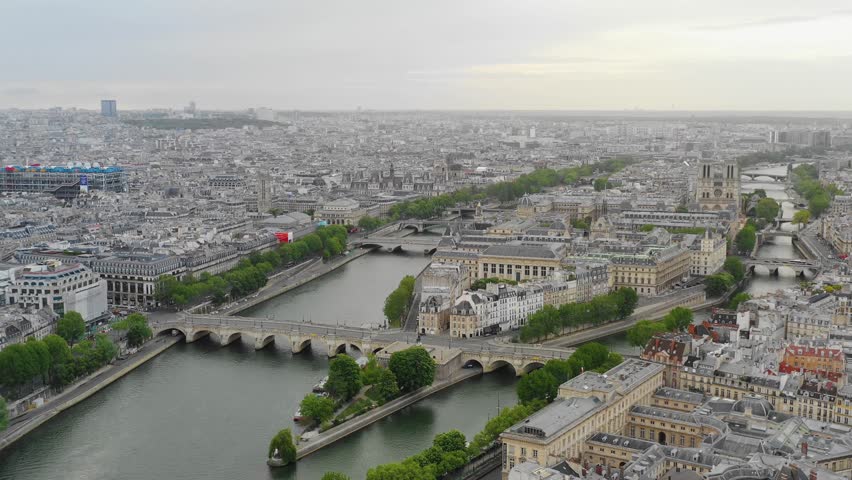 Aerial view of Paris, Seine river and Cite island