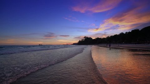 Colorful sunset over the beach in the tropical beach sea, The tropical paradise beach of Thailand
