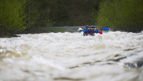 Extreme Sport. Cool River Rafting. Turbulent Flow. Overcoming Difficulties.