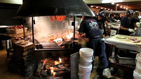 Salt Lick Texas BBQ, famous sausage steakhouse fire pit, Driftwood Texas USA, May 2, 2015
