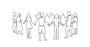Self drawing animation of Unity, friendship continuous single line drawing. People, friends holding hands together. Teamwork