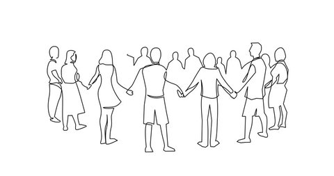 Self drawing animation of Unity, friendship continuous single line drawing. People, friends holding hands together. Teamwork