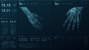 A high tech, futuristic, screen displays 3D x-rays and data of human hands as they are monitored in a hospital - Powered by Shutterstock - Get 15% off with code: PIKWIZARD15