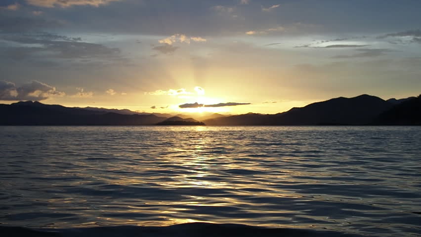 Lake at  sunset, View of the dam at the sunrise