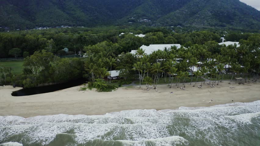 Aerial, beautiful view on a beach of Palm Cove, Cairns in Queensland, Australia