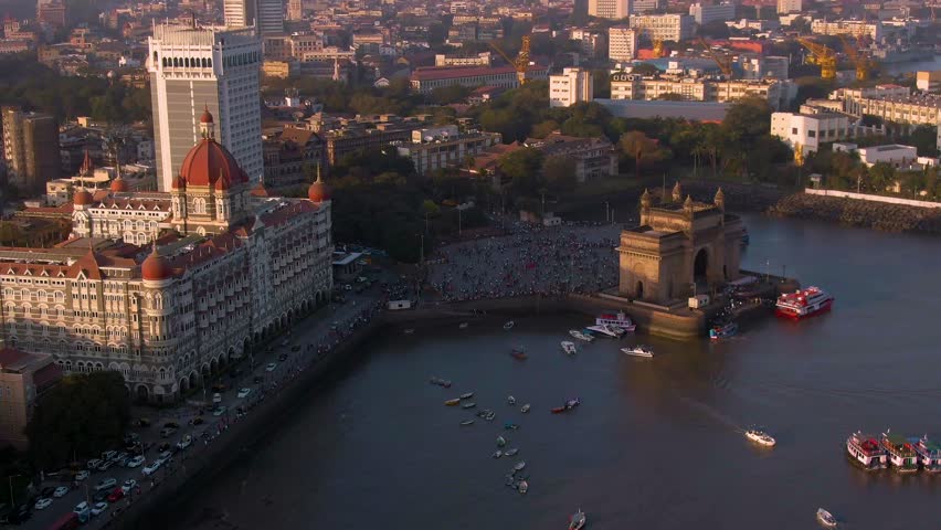 India Gateway, Mumbai, 4k Aerial Stock Footage Video (100% Royalty-free