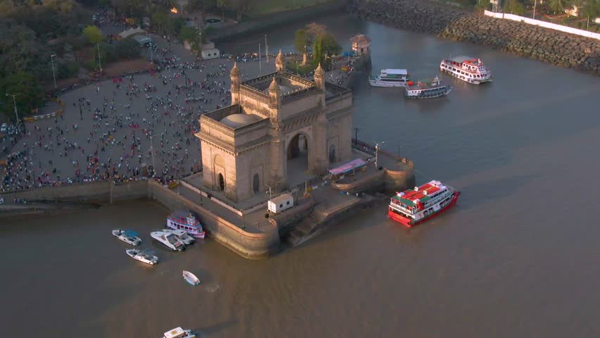 India gateway, Mumbai, 4k aerial drone footage