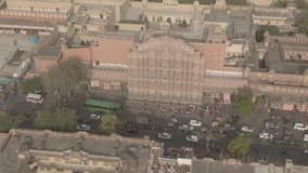 Hawa Mahal in Jaipur, 4k aerial drone, ungraded/flat raw footage