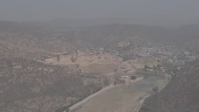 Amber fort, Jaipur, aerial drone 4k, ungraded/flat raw video