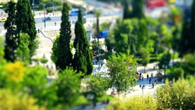 Miniature effect time lapse video with a tracking shot of Syntagma central square in Athens, Greece during daytime