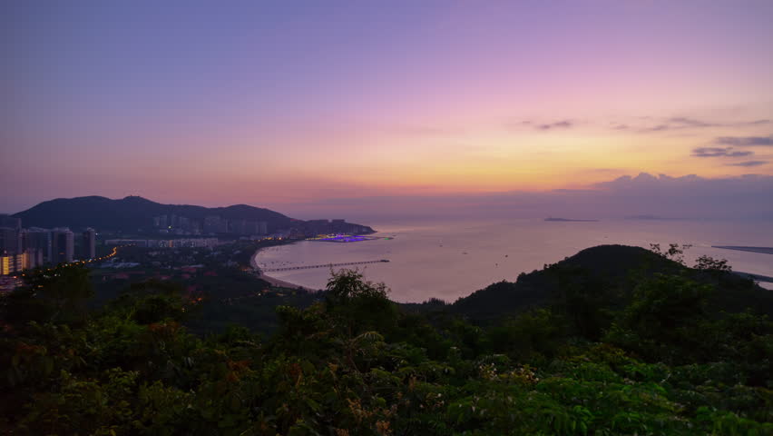 sunset sky sanya famous park view point bay panorama 4k timelapse hainan island china