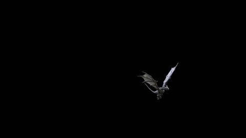 Realistic Snow Dragon flying and waving his wings isolated on black with alpha channel. Production Quality footage in 4k resolution ProRes 4444 codec with alpha channel 25 FPS.