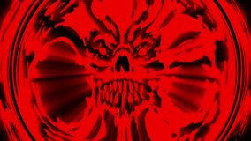 Vampire skull 2d animation. Horror fantasy video clip. Creepy Halloween. Evil night demon. Cruel ghost face. Spooky animated movie. Angry hellish thing. Red and black background. VJ loops and music.