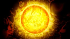 Sun surface with solar flares and liquid plasma. Abstract space fantastic bright background. Looped 4K motion graphic.
