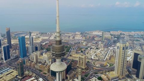 KUWAIT CITY, KUWAIT - View of the Liberation Tower in Kuwait (aerial photography)
