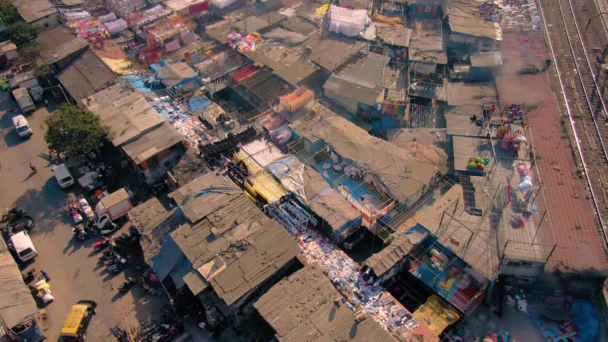 Mumbai, India, Dharavi slums, 4k aerial drone footage