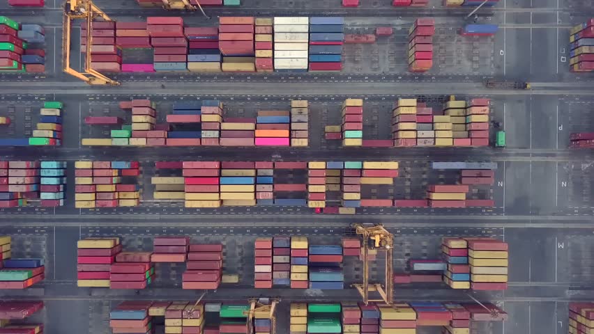 Aerial top View drone 4k footage of Container Cranes in Port, Colombo, Sri Lanka. Royalty-Free Stock Footage #1029000812
