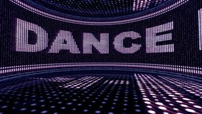 DANCE Text in Monitor and Disco Room Animation, Rendering, Loop, 4k
