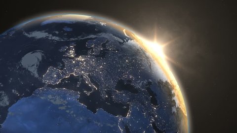 Sunrise over Eastern Hemisphere, spectacular view our planet from space. Color correction friendly footage in 4K. More options in my portfolio