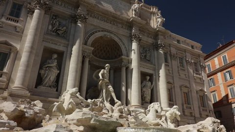 Rome, Italy. 05/02/2019. Trevi Fountain in Rome with the sculpture of Neptune. The complex of the fountain built in the Baroque period is built in travertine marble.