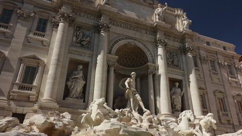 Rome, Italy. 05/02/2019. Trevi Fountain in Rome with the sculpture of Neptune. The complex of the fountain built in the Baroque period is built in travertine marble.