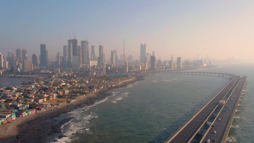 Mumbai, India, Worli sea link bridge, 4k aerial drone footage 
