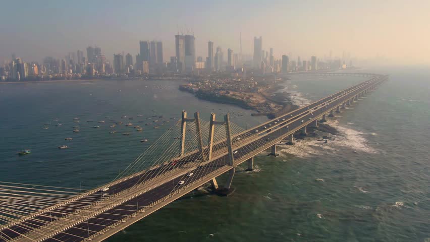 Mumbai, India, Worli sea link bridge, 4k aerial drone footage  Royalty-Free Stock Footage #1029022751