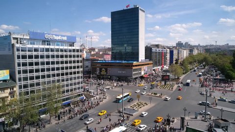 ANKARA, TURKEY, MAY 4, 2019: Wide angle view from Kizilay Square, named after the Kizilay Dernegi (Turkish Red Crescent) whose headquarters used to be located there.