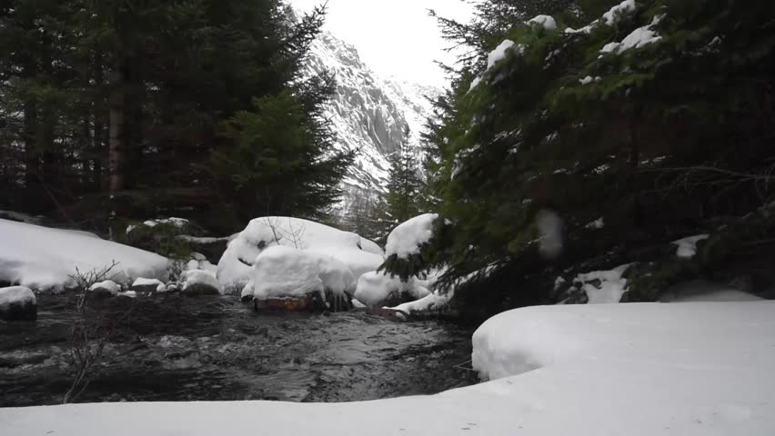Snowy Creek in Lofoten, Norway 