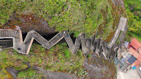 Aerial: Steep Staircase of the Rock of Guatape in Guatape, Columbia