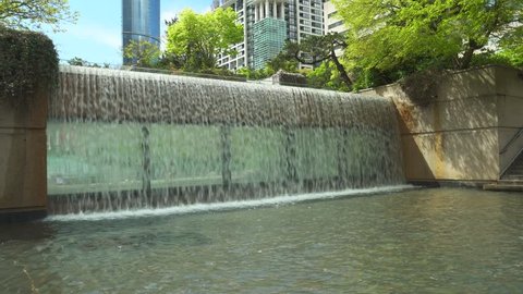 Robson square waterfall on top off the court building in downtown vancouver.