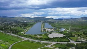 Aerial drone panoramic video of famous Athens rowing centre in the heart of Marathon, Schinias, Attica, Greece