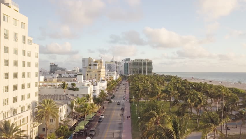 Top view of Ocean Drive. South Beach Miami. Drone view