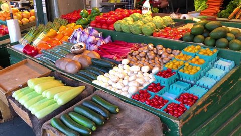 Organic, healthy fruits and vegetables on display at a public market giving customers flexibility on what they want to buy.