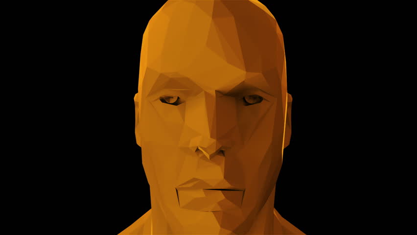 Low poly head, art objects, simple style in the space, 3d rendering computer generated background