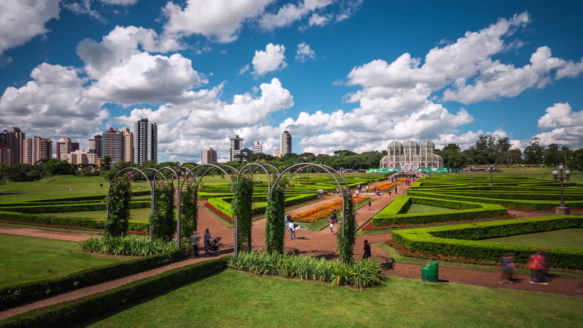 Time lapse view of the Botanical Gardens of Curitiba (Jardim Botanico) on a sunny day in Curitiba, the capital and largest city in the state of Parana, Brazil. 