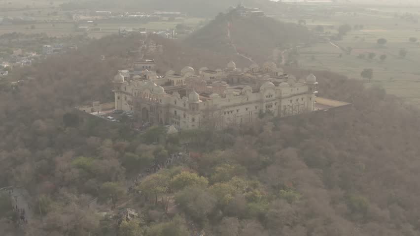Barsana temple, India, 4k aerial shot [Ungraded/flat]