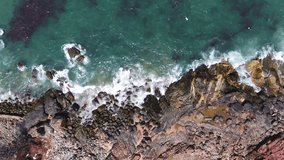 Sea waves top down aerial view footage