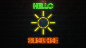 Hello Summer text in multicoloured neon lights flickering on brick wall. Holiday and travel theme concept. Travel background.  - Powered by Shutterstock - Get 15% off with code: PIKWIZARD15