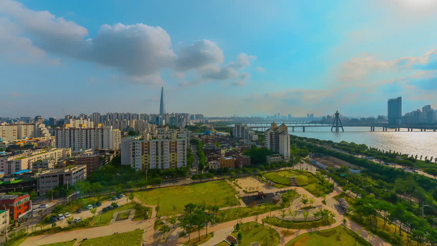 cloudy sky Seoulcity South Korea. Hangang River and bridge