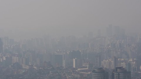 Cityscape of Seoul covered with smog of fine dust. South Korea