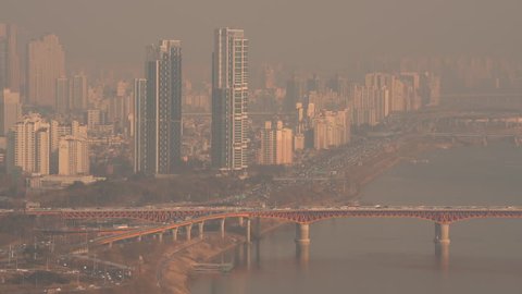 Seongdong-gu, Seoul and Seongsu Bridge. A city full of fine dust